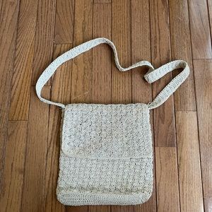 Tan woven side purse
